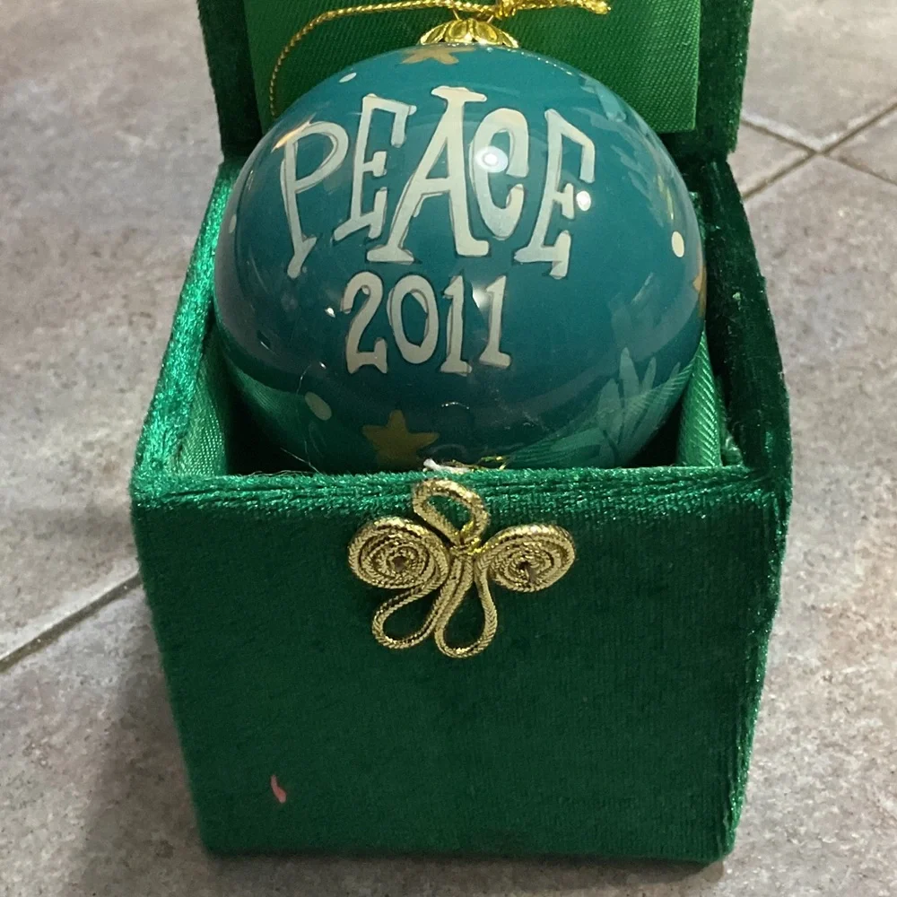 Green Holiday Ornament with Peace Design